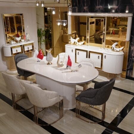 Elegant Deluxe dining room in London designed for sophistication and comfort.