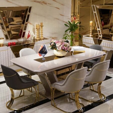 Stylish Galaxy dining room in London ideal for contemporary home interiors.