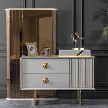 Astana vanity table with mirror, featuring a modern aesthetic and spacious drawers.