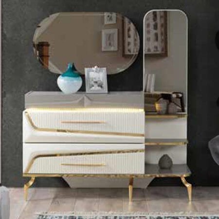 Elf vanity table in London, a chic and compact choice for your beauty space with a built in mirror.