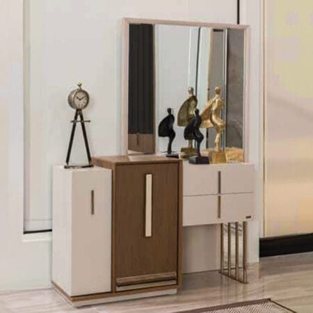 Focus makeup table with mirror, offering a contemporary design for your vanity space.