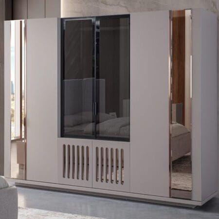 Prada beautiful wardrobe with shelves, combining functional storage with elegant style.