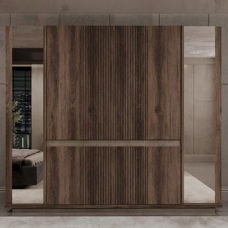 Tesla wooden wardrobe with shelves, bringing natural elegance and convenient storage to your home.