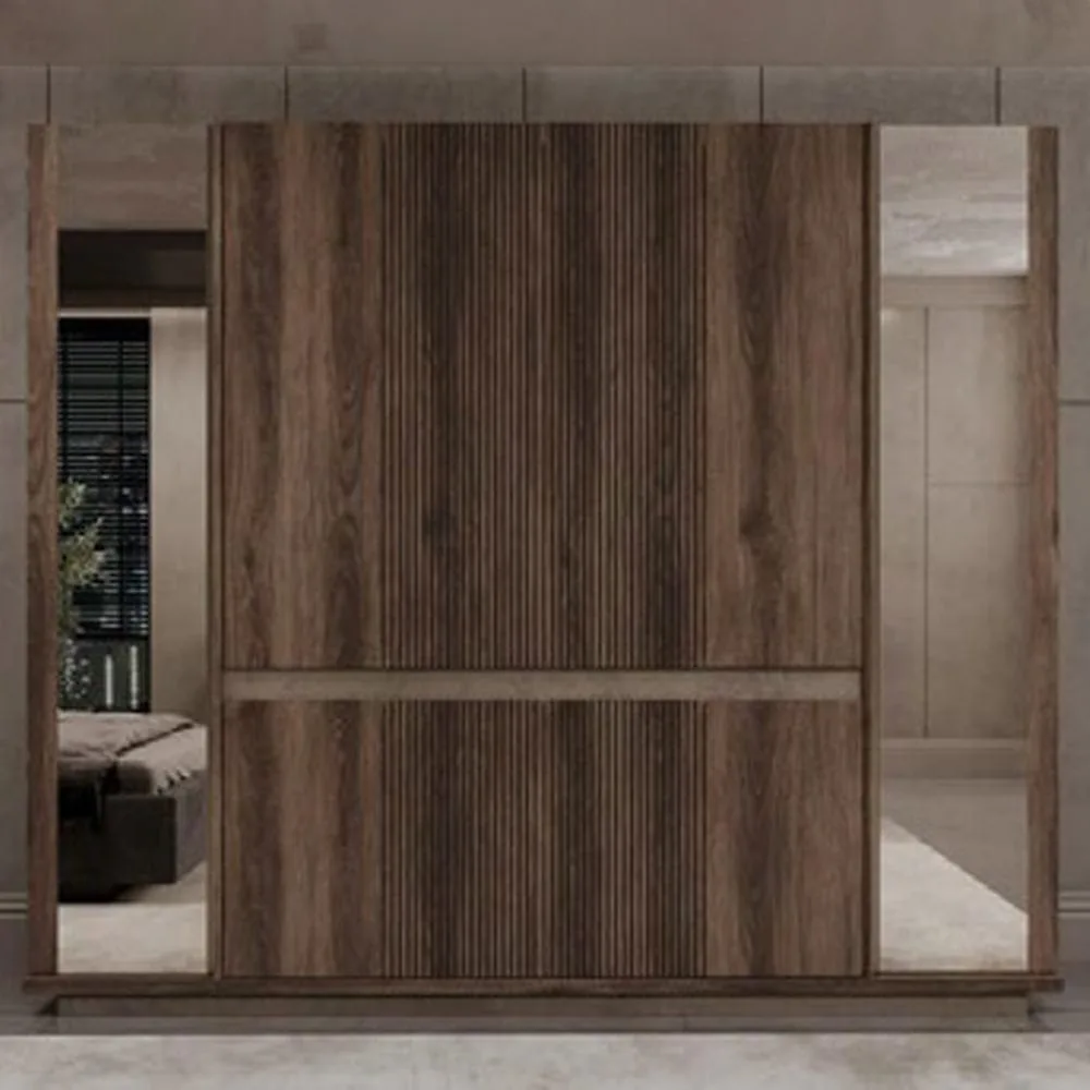 Tesla wooden wardrobe with shelves, bringing natural elegance and convenient storage to your home.