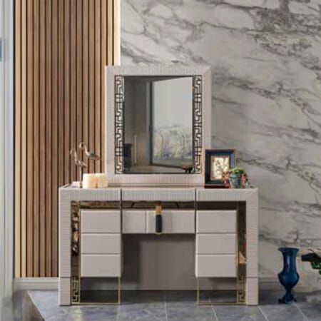 Valencia vanity table with mirror, offering a stylish and functional design for your beauty space.