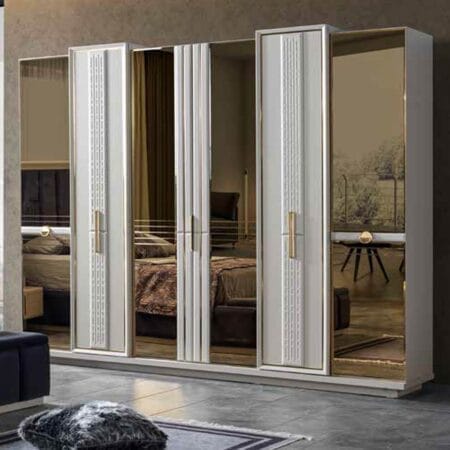Versace stylish wardrobe with mirror, combining luxurious design with a functional reflective side.