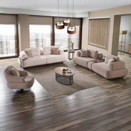 Elegant sofa set for sale, Dorian beige cream sofa pairs softness with style.