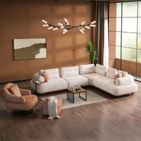 Comfortable corner sofa set, Dorian cream-orange sofa blends charm and ease.