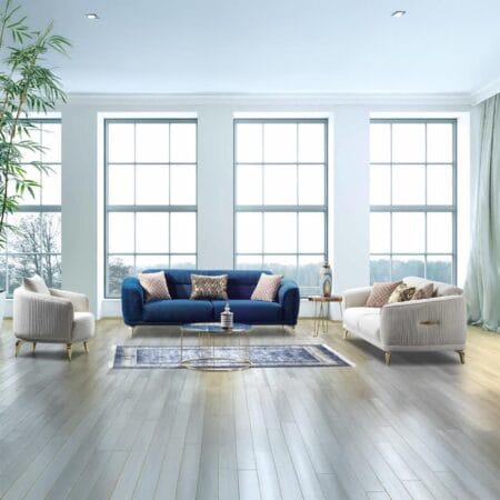 Contemporary sofa set in London, Evora cream blue sofa is soft and stylish.