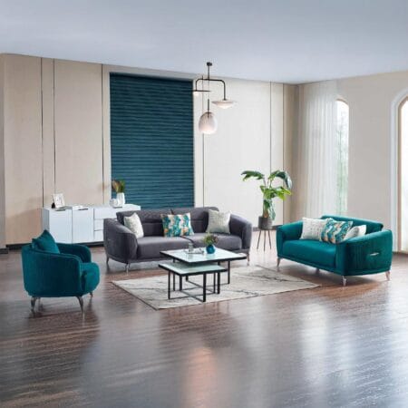 Elegant sofa set for sale, Evora cream green sofa adds charm to any living area.
