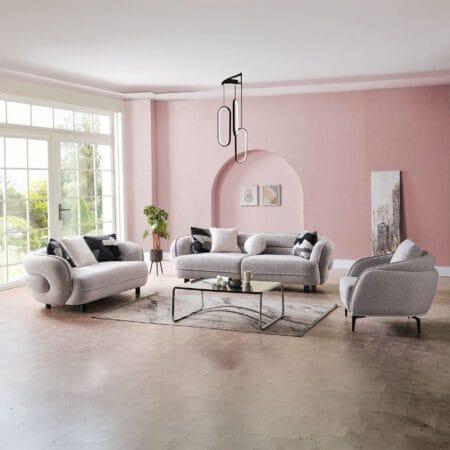 Modern sofa set in London, Marsilya grey sofa fits sleek and urban interiors.