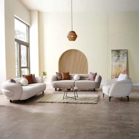Modern sofa set for sale, Marsilya cream coffee design is clean and welcoming.