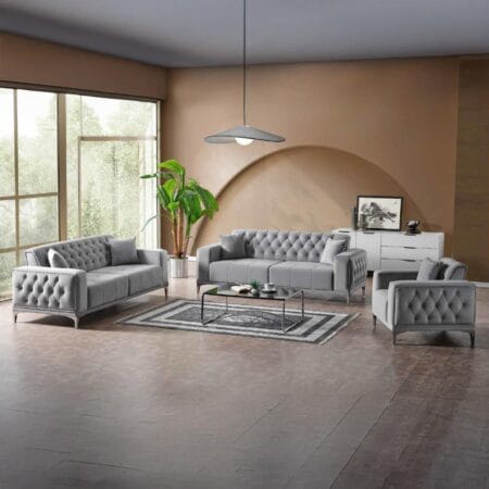 Luxury sofa set in London, Nima grey sofa set gives interiors a polished finish.