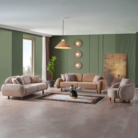 Luxury sofa set for sale, Nova beige mustard sofa creates a vibrant living space.