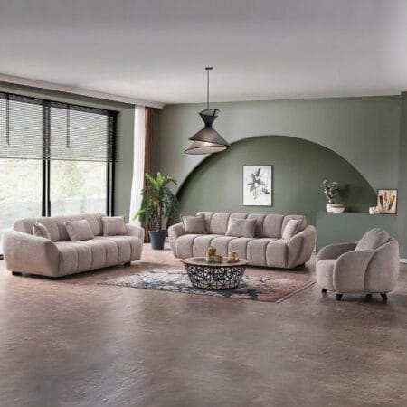 Comfortable sofa set for sale, Orlando beige sofa delivers softness and charm.