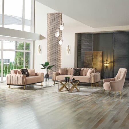 Comfortable sofa set in London, Valens coffee set creates an inviting atmosphere.