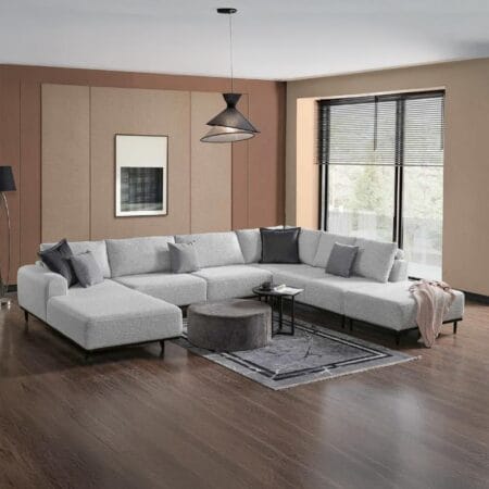 Modern corner sofa set, Viera grey corner creates contemporary room harmony.