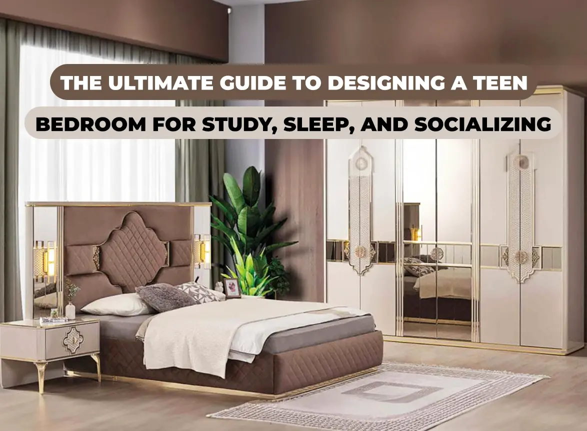 Peaceful bedroom design in London UK with calm tones and elegant furniture styling.