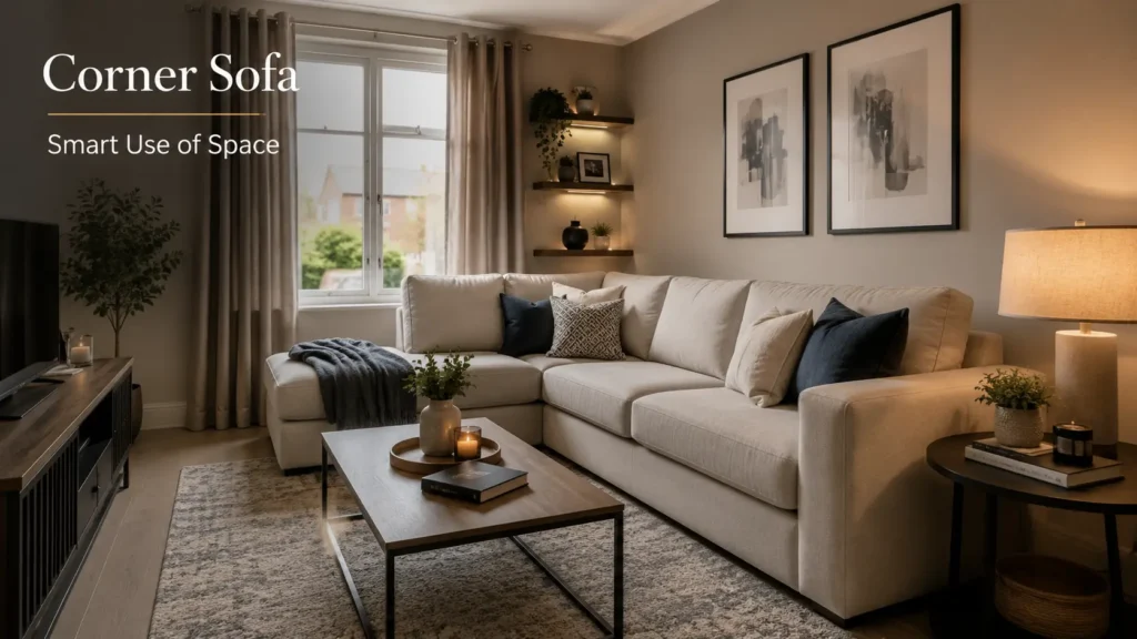 Corner sofa fitted neatly into a small modern living room