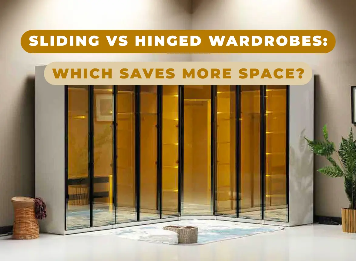 Modern bedroom comparing sliding and hinged wardrobes
